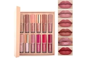 WESMAT Set di 12 colori del labbro, rossetto perlescente opaco, smalto impermeabile, tazza antiaderente, regalo di vacanza femminile