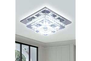 FRIXCHUR Modern Crystal Chandelier Ceiling Light 2-Tiers Square Acrylic Chandeliers LED Flush Mount Ceiling Light Fixture for Bedroom Kitchen Hallway Entryway Foyer (Cool White)
