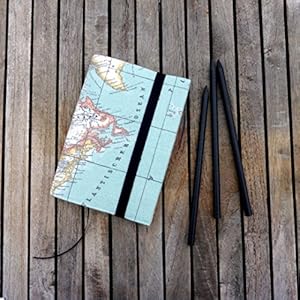 Notizbuch A6 Tagebuch Reisetagebuch Timer mit Stoffhülle Weltkarte pastellblau hellblau pink, handgefertigt von wagnerstrasse