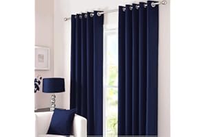 Kinfolk Textile Blackout Thermal Eyelet Ring Top Insulated Pair of Curtains Including 2 Tiebacks (Navy Blue, 66" x 72")