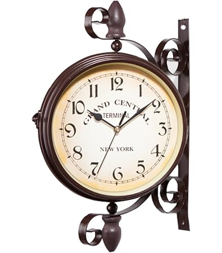 Stagecaptain BHU-3334 SR Horloge Murale Double Face Vintage - Diamètre 20cm Argent