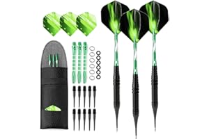 CRAZY-M Dartpfeile mit Kunststoffspitze, Softdart Pfeile 19 Gramm, e Dart Pfeile 19g, Grün Blau Rot Schwarz Dart Shaft Flight Zubehör mit Tasche für Elektronische Dartscheibe, Softdarts
