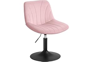 VASAGLE Sminkstol, Justerbar Snurrstol, Sammet | Låg Barstol, 43,0 x 46,5 x (65,5-77,5) cm, 120 kg, för Sovrum, Jelly Pink och Matt Svart, TYRA Kollektion LJB160SA01