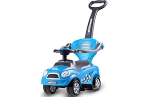 COSTWAY 3 in 1 Ride on Push Car, Baby Push Along Car with Parent Handle Push Bar, Horn Sound, Upgrade Safety Barrier, Storage Compartment, Toddler Slider Walker for Boys Girls