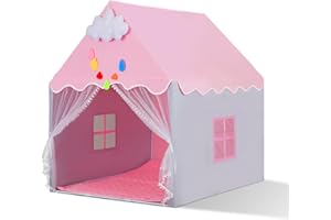 FAYDUDU Kids Play Tent Large Kids Playhouse Indoor Outdoor Play Tent with Windows, Cloth Banners Large Toddler Tent Gift for Boys & Girls (Pink 2)