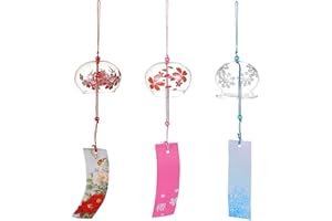INHEMING 3 Piezas Carillón de Viento japonés Cristal, Campanas de Viento Hechas a Mano,Campanillas Viento de Vidrio para Céspedes, Jardines, Patios, Salones