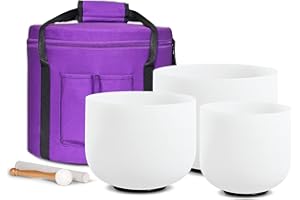 CVNC 7"G+9"E+11"C 3 PCS Frosted Crystal Singing Bowls Set with Free Bag Mallets & Rubber O-rings for Sound Healing Bath Therapy Meditation Yoga Instrument Zen