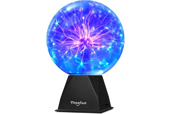 Theefun Lampe Plasma 8 Pouces, Boule Plasma Magique Interactive Touch et Son Globe Plasma Éducatif de Physique, Lampe Décorative pour Fêtes, Anniversaire et Ambiance (Bleu)