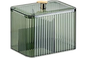 SENRISE Distributeur de cotons-tiges à 3 compartiments avec couvercle pour rangement de produits cosmétiques, vert