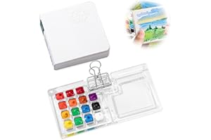 DHSWNNG Tragbare Skizzenbuch Palette Set, 15 Grids Mini Acryl Reise Malpalette Malkasten Acrylfarben Pocketartist Travel Set mit Aquarellpapier Journal und Clip