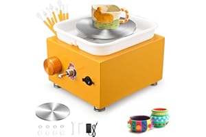 Mini Elektrisch Töpfermaschine, Couleeur 2000RPM 10/6.5CM Einstellbare Geschwindigkeit Metall-Drehteller Töpferscheibe mit Tonformwerkzeug Geliefert und ABS-Becken für Töpfer-Heimwerker (Gelb)