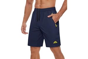 TACVASEN Men's Quick-Drying Training Shorts, Running Shorts, Breathable Sports Shorts with Zip Pockets