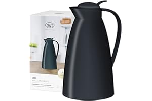 alfi Eco 1,0 l, Jarra isotérmica con inserción higiénica de Vidrio Duro de plástico, tapón de Rosca con cómodo pulsador, vertido con una Mano, Ideal como Jarra de café, Jarra de té, sin BPA