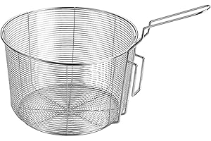 EASNEA Cestello di scarico in acciaio inossidabile, cestino per friggere, cestello rotondo in rete metallica, cestino per bollire e bollire, scolapasta con manico, per cucinare e friggere (18 cm)