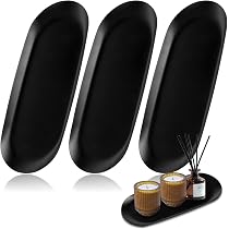 3 Plateaux Décoratifs APACALI 30x12cm - Acier Inoxydable Noir Pour Bougies, Bijoux, Cosmétiques