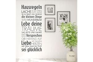 Grandora Wandtattoo Hausregeln Lache Lebe Liebe I schwarz (BxH) 25 x 58 cm I Familie Flur Küche Wohnzimmer Sticker Aufkleber Wandsticker Wandaufkleber W5452