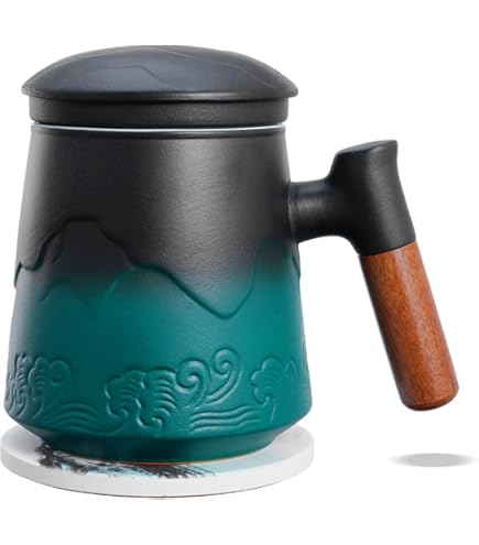 Aazon.co: ZENS Tea Cup With Infuser And Lid, 11 Oz Ebossed Sunflower Ceraic Steeper Ug For - View #6