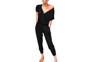Susenstone Combinaison Femme ÉTé Manches Courte Salopette Grande Taille, Combishort Pas Cher Loose Pantalon Large Sarouel Baggy Longue Jumpsuit Rompers Avec Poche