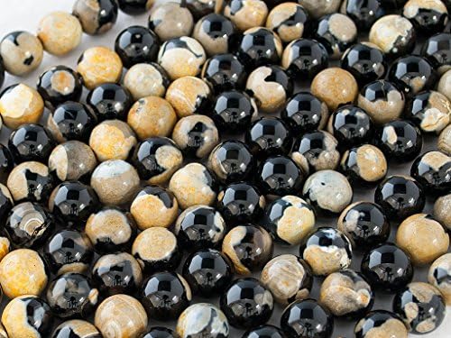 Green Forest Gems, DIY, Fire Agate, Black and Yellow, Color Enhanced, 6mm, Plain Round Semi-precious Gemstone Bead, About 38cm a Strand. (Please click to see other options.)
