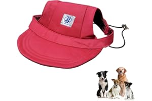 AFIODA Dog Baseball Cap, Adjustable Pet Sun Hat with Ear Holes and Strap, Outdoor Sport Visor Cap for Small Medium Large Dogs, Sun Protection Summer Hat for Pets (Red, L)