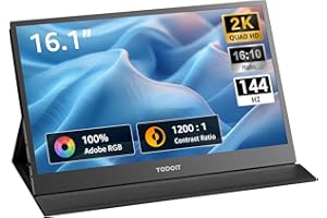Yodoit Monitor portatile 16,1" 2K QHD 144 Hz Schermo monitor IPS 2560x1440 16:10 con USB Tipo C e altoparlanti integrati con Smart Cover Compatibile con PC, Laptop, MacBook, Xbox