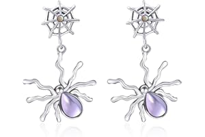 Weviway Silver Spider Dangly Earrings with Moonstone – Handmade Gothic Halloween Jewellery, Gifts for Women