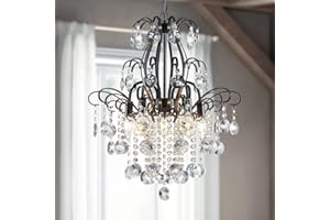 WUZUPS Kristall Kronleuchter 5-flammig Pendelleuchte Deckenleuchte moderne Leuchte für Schlafzimmer Flur Bar Küche Bad, H 57 x B 50, E14 Sockel, schwarz