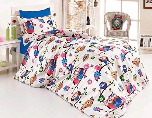 Mela quality fabrics Kids Owls 100% Cotton Duvet Quilt Cover &amp; Pillowcase Bedding Set (Single)