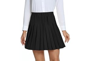 EXCHIC Donne College Stile Alta Vita Mini Pieghe Gonna Elastico Vita A-Line Scozzese Gonne con Breve Pantaloni