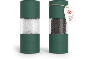 ‎LARS NYSØM LARS NYSØM Zestaw młynków do soli I pieprzu ze stali nierdzewnej z regulowanym ceramicznym mechanizmem mielącym 2 sztuki I Zestaw młynków do przypraw ręcznych (2 sztuki) (Pine Green)