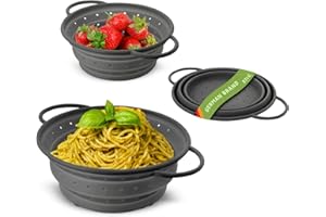 Coolinato, scolapasta pieghevole, set da 3 (16, 20 e 24cm) in silicone, lavabile in lavastoviglie, colapasta per lavello, colino per scolare, colore grigio
