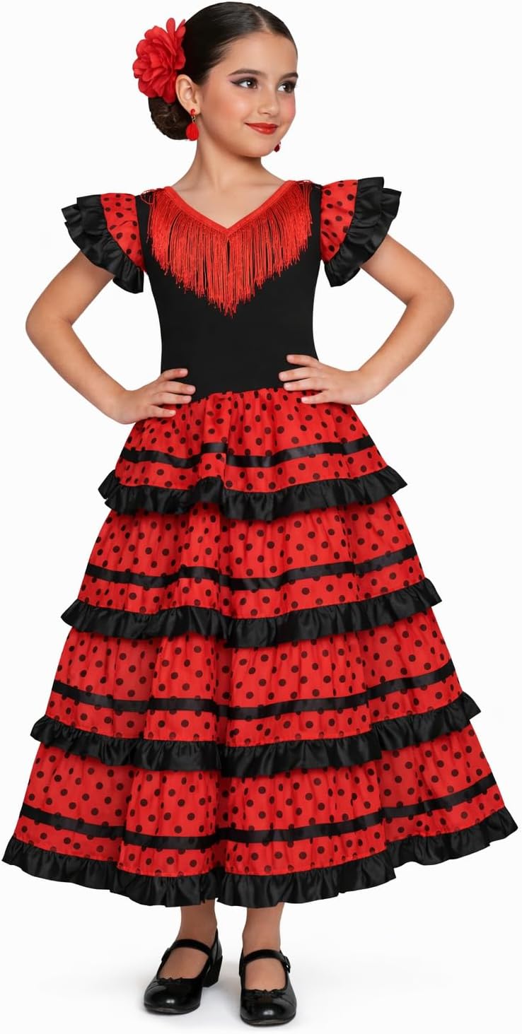 AMARU SANCHESU Vestido Infantil de Flamenco o sevillanas