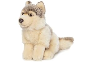 WWF - Peluche Loup - Peluche Réaliste avec de Nombreux Détails Ressemblants - Douce et Souple - Normes CE - Hauteur 15 cm