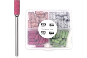 TPZORJX 60 Pièces Embouts Ponceuse Manchons,Ongles Bandes de Ponçage Professionnelles,80# 120# 180# 240# Grain Ponceuse Emeri Rouleaux Lime Ongles pour Manucure Pédicure(4 Couleurs 1 Foret)