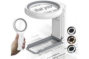 ‎KINKAOCIO Lupe mit Licht und Ständer, 30X 10X Faltbare Leselupe mit 18 LED-Licht, Dimmbare Große Glas-Handlupe, Schreibtischlupe für Senioren, Juwelier, Handwerk, Bücher, Münzen, Makuladegeneration