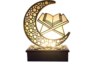 Upxiang Ramadan Eid Dekorationen Mubarak Ramadan LED Muslim Nachtlicht Eid Mubarak Ornamente DIY Holz Eid Dekoration Holz Eid Festival Licht Mond Sterne Vorhang Lichter Mubarak Mond Nachtlicht