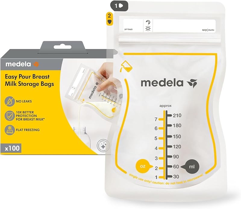 Medela Easy Pour Disposable Breastmilk Storage Bags, 210 ml Capacity, Leakproof Design with Milk Protection, Made Without BPA, Pack of 50