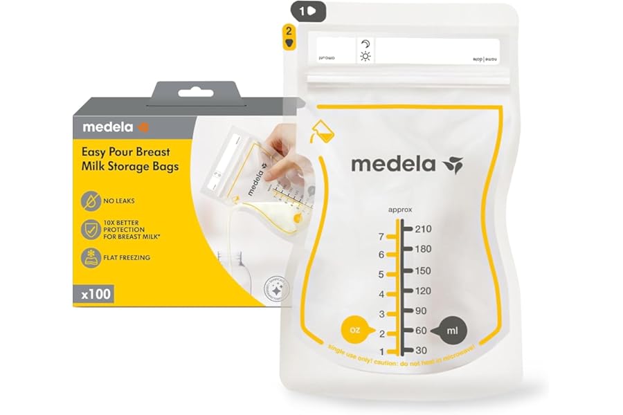 Medela Easy Pour Disposable Breastmilk Storage Bags, 210 ml Capacity, Leakproof Design with Milk Protection, Made Without BPA, Pack of 100