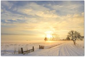 AUGENBLICKE WANDBILDER 120x80cm - Fotodruck auf Leinwand und Rahmen Winterlandschaft Nebel Schnee Sonne - Leinwandbild auf Keilrahmen modern stilvoll - Bilder und Dekoration