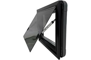 FORÇA SWISS OUTDOOR - Finestra da esposizione per esterni, 1200 x 500, in vero vetro, certificato ECE R43, doppi vetri, tenda avvolgibile e zanzariera, rivestimento nero, isolato, camper furgone e finestra