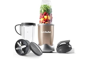 nutribullet Blender 900 Series - Powerful 24,000 RPM Extractor Blends Frozen Fruit, Nuts & Ice - 8 Piece Kit Includes Oversized Cup, Tall Cup, Handled Ring & 2 Lids - For Smoothies & Juices