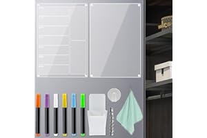 WOLEPAZ 13x9’’ Acrylic Meal Planner Magnetic Menu Board for Kitchen French Fridge, Weekly Planner for Fridge for Kitchen/Office/Shopping List/Meal Plan(2 Pcs)