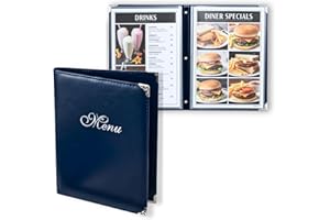 GlimVilo 2 Couvercles Menu A4 en Simili Cuir Écologique Premium - Robuste, Brun Foncé - 21x29.7cm(A4) - 14 Vues - Pour Cartes Vin, Boissons et Menus (Hôtels, Restaurants, Cafés) (Bleu Marine, 14 Vues)