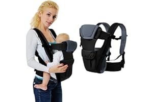 IULONEE Porte-Bébé 4 En 1 Enveloppant Réglable Avant-Arrière - Confortable Portable Echarpe de Portage 3-36 Mois (Noir)