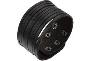 JewelryWe Bracciale da Uomo Donna Unisex Largo di Pelle PU regolabile Colore Marrone Nero