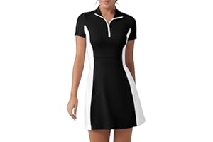 FKEEP Golf-Tenniskleid mit Shorts, Damen, Rollkragen, athletisches Workout, Golfkleid, lässig, ärmellos, Colorblock-Kleid