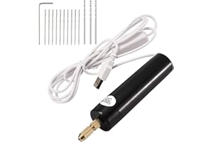 Faderr Juego de mini taladro de mano eléctrico de 0,7 a 1,2 mm para resina, taladro eléctrico USB para hacer joyas, kit de tornillo de banco eléctrico con 13 brocas (negro)