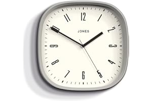 JONES CLOCKS ®, zegar ścienny retro Marvell, kwadratowa obudowa w kolorze Mate i kolorowa tarcza, 30 cm (szary)