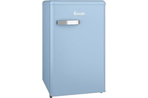 Swan SR11035BLNE Retro Under Counter Fridge with 77L Fridge Capacity, 13L Freezer Capacity, 1 Glass Shelf, 3 Door Shelves, 1 Salad Drawer, E Energy Rated, Blue