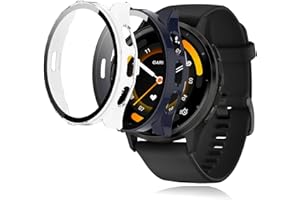 KUSINHOKA [2Pack] Case for Garmin venu 3 Tempered Glass Screen Protector，PC Hard Case Tempered Glass Screen Protection Cover Slim Full Cover Scratch Proof Protector，Black+Transparent